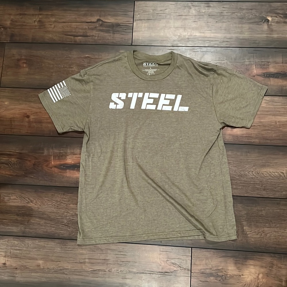 Steel Supplements Khaki Green American Flag T-Shirt Size Large